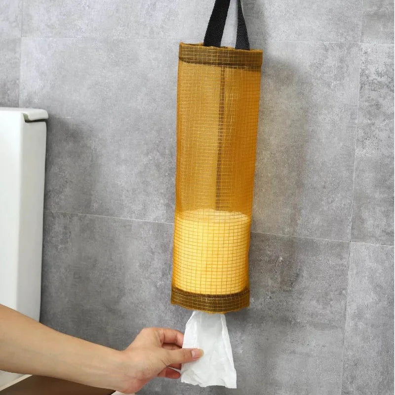 Home Grocery Bag Holder Wall Mount Plastic Bag Holder Dispenser Hanging Storage Trash Garbage Bag Kitchen Garbage Organizer